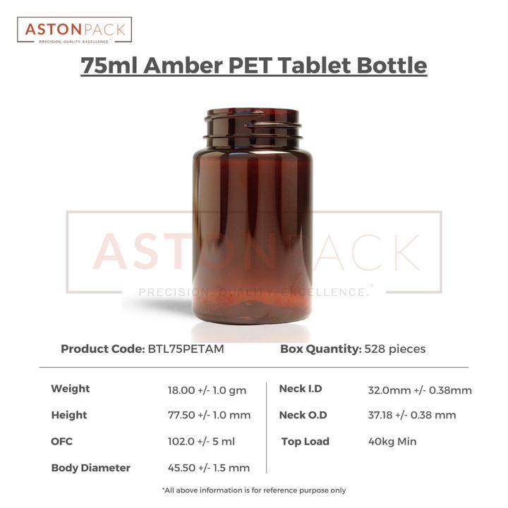 75ml Amber PET Supplement Storage Bottle uploaded by Axton Global (ASTON PACK) on 3/14/2022