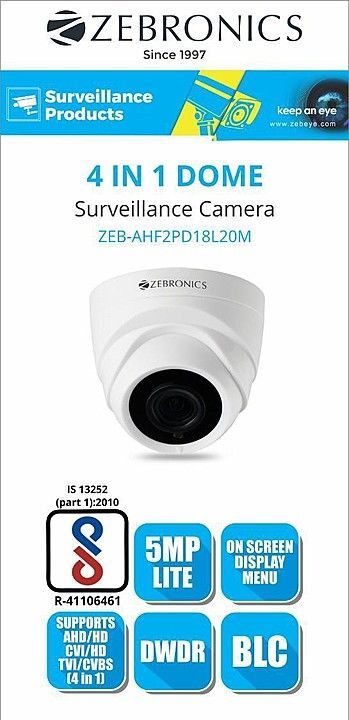 Zebronics  5mp dome cctv camera 4in 1 high Quality  2year warranty  uploaded by AM COMPUTECH SOLUTIONS  on 10/13/2020