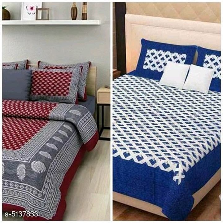 Post image Stylish Cotton 100 x 90 Double Bedsheets Combo (Pack Of 2) Vol 2

Fabric: 100% Cotton
No. Of Pillow Covers: 4
Thread Count: 140
Multipack: Pack Of 2
Sizes: 
Queen (Length Size: 100 in, Width Size: 90 in, Pillow Length Size: 27 in, Pillow Width Size: 17 in) 
Work: Printed