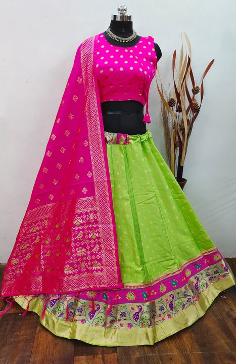 Post image *FABRIC DETAILS*
*Lehnga* : Brocade fabric lehengha with inner , *cancan &amp; canvas*_ semi stitch Size - upto 42, length - 42
*Blouse* pure silk designer blouse fully stich size up to 42
*Dupatta* pure banarasi silk  
Rate : 1499+S
Dry Clean
These all r original pics