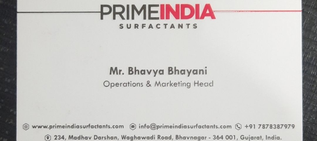 Visiting card store images of Prime India Surfactants