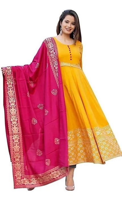 Yellow Anarkali with printed dupatta uploaded by AF design's on 3/17/2022