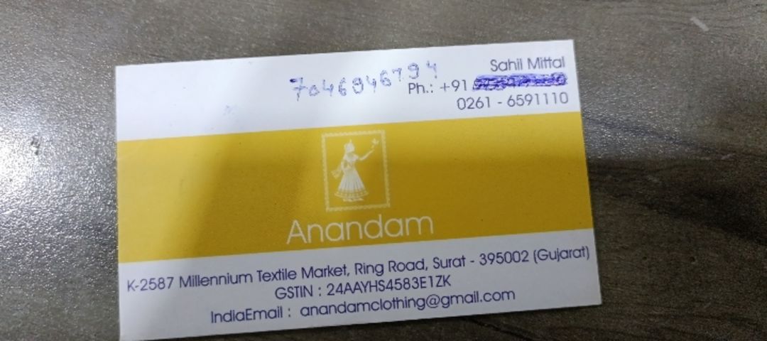 Visiting card store images of Anandam