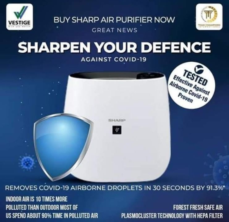 Post image Respected sir, madamWe are authorised Distibutor of SHARP AIRPURIFIER Modle FP-j30M, it works on Plasmacluster Technology and it has Highest Class H14 HEPA FILTER for double purification of air. Plasmacluster Technology provides forest fresh air in your closed AC rooms, plus it is certified to remove Viruses, Bacterias, Odours, MRSA bacterias etc. Hepa filters captures 99. 97% of allergens from rooms. Sharp air purifier is also equipped with a Haze mode which gives your room an intelligent purification as it trips when the room's air is fresh and then again it restart itself automatically when the density of purifier air is less in the room. A single unit is sufficient for COVERAGE AREA of 250 sqft.Sharp air purifier can work 24/7 without any further investment and Hepa Filters should be changed on every 2 years. SHARP -provied 2 YEARS ON SITE WARRANTY our company has a tie up with Sharp Business Systems (India) Private Limited and Sharp manufacture these Air Purifier only for our company.       MRP rs 19500/  We are offering 18000rs discount Hence the effective price is 18,500₹ per unit. 
Warm RegardsNeha jain9926635278