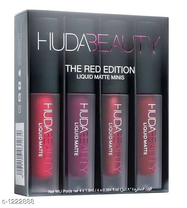 Post image Standard Choice Matte Lipstick ( Set Of 4 Pieces )
Product Name:  Liquid Matte Minis RED Edition
 		 
Product  Type: Lipstick
 	 
Shade: Multi Color, Red
 	 
Finish Type: Matte
 	 
Package Contains: It Has 1 Pack Of Lipstick Set ( Packing Contains 4 Pieces Of Lipstick) 

₹282 Per Pack