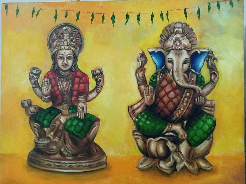 Ganesh laxmi oil painting uploaded by business on 10/15/2020