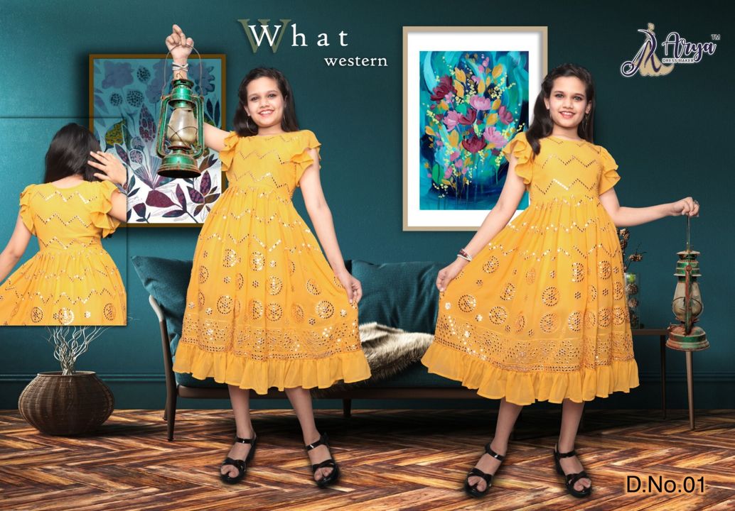 Post image 👧 *WHAT WESTERN*👧£- Children Western£- Design -5£- Fabric- Georgette embroidery mirror work £- Size     Year     =  size    - 6 to 7   =  24"   - 7 to 8   =  26"   - 8 to 9   =  28"   - 9 to 10  =  30"   - 10 to 11 =  32"   - 11 to 12 =  34"*_£- price - 472/-(INCLUDE ALL TAX)