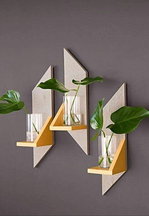 Set of 3 wall planter 
Size: 18"*5" with 4" yellow shelf.
Made of geman pine wood with yellow color. uploaded by Niaa handicrafts on 10/15/2020
