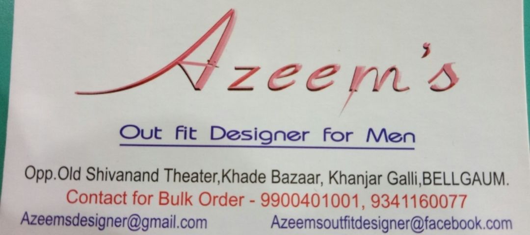 Visiting card store images of Azeem's mens wear