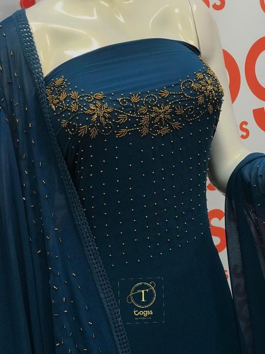 Pure Georgette hand embroidery work top and dopatta.bottom viscose silk bottom uploaded by M/S SUNDARBAN ONLINE on 3/23/2022