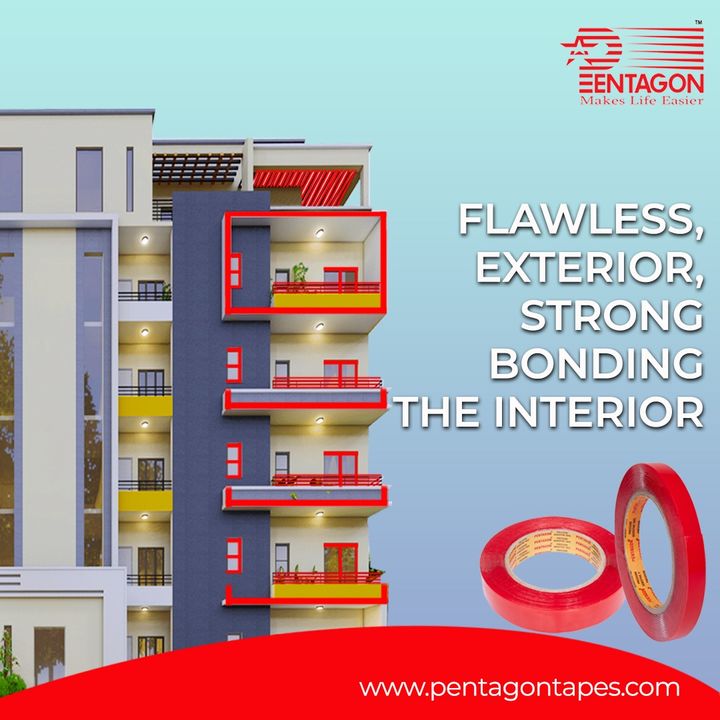 Post image Pentagon Ultra High Performance Pressure Sensitive Adhesive Tapes for Building Exterior Glazing Facade &amp; Interior Architect Application for various unlimited application like Decorative Glass &amp; Mirror Mounting ,Metal Panel Cladding , Signage Bonding, Anti Skid and Water Leakage Solution &amp; so on ..For further details contact us+91-9820529615sales@pentagontapes.comwww.pentagontapes.com