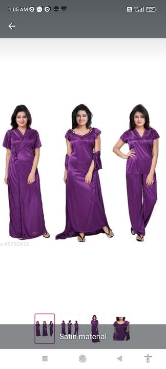 Satin night suit in 4 pcs  uploaded by business on 3/23/2022