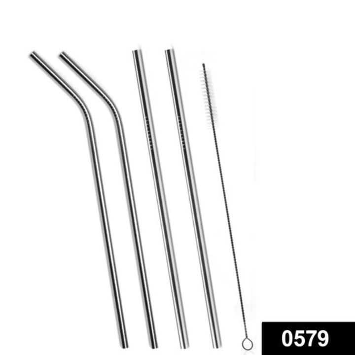 0579 Set of 4 Stainless Steel Straws & Brush (2 Straight straws, 2 Bent straws, 1 Brush) uploaded by DeoDap on 3/24/2022