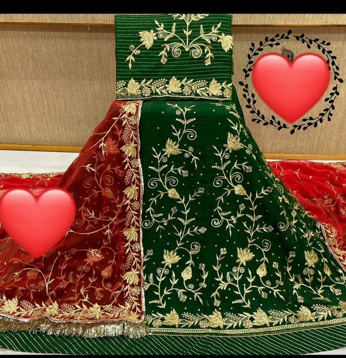 Post image * BOTIQUE RANGE POSHAK * 
* Good Quality Half Pure fabric *
 * Hevy Barik Zari work with sto work touch * *
 Hevy Odhni fore side work and zaal work with gotta turri *
 * Hevy  Kurti work  * * With Astar and magji complete Poshak * *
 Exclusive Range Poshak * * 1299+ $ only *
Selling price 1399+$
Fast book fast pay