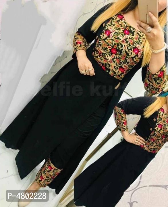 Zari Work Embroidery Side Slit Kurti with Bottom uploaded by business on 3/25/2022