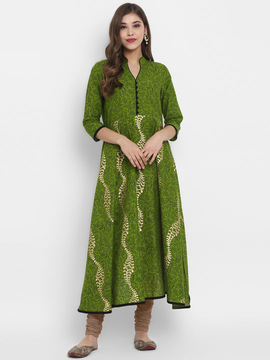 G collection women green cotton anarkali kurta uploaded by G collection on 3/25/2022