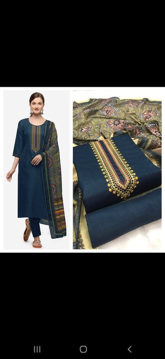 Post image launched New CatalogFabric Details 
▪️ *Top* :- Cotton Blend With Embroidery (2.20 mtr) ▪️ Bottom : Cotton Blend (2.1 mtr) ▪️ Dupatta: Poly Digital (2.25 mtr)  ▪️ 
*Wholesale Rate : 700 freeship codsingle available