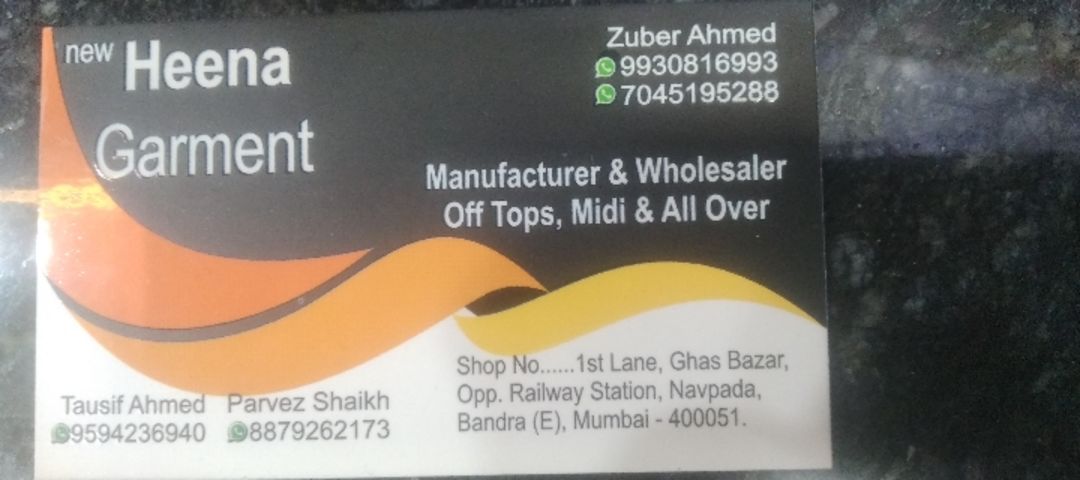 Visiting card store images of Heena garment