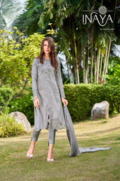 Post image ‼️ *Charismatic Collection* ‼️             (LPC -130)➖➖➖➖➖➖➖➖➖     *Inaya*       by *Studio Libas*➖➖➖➖➖➖➖➖🔴 *Description*🔴〰〰〰〰〰〰〰 *Spectacular Tunic * Eccentric borer Embroidery in front &amp; pintex… Sleeves with Embroidery jal .....paired straight cigarette pants complementing with Matching organza dupatta…

🔴 *Details*🔴〰〰〰〰〰〰〰✨ * Top*:- Pure Cotton✨ *Bottom * :- Pure cotton satin stretchable ✨ *Dupatta* :- Soft Organza
*Colours*~~~~~~~~Slate greyTurquoise Moss green

‼️ *Size Chart *‼️ ✨ *Top L size chest* (38)✨ *Bottom L size* (28-32)✨ *Top xl size chest* (42)✨ *Bottom xl size* (34-38)✨ * Top xxl size* (46)✨ * Bottom xxl size* (40-46)
✨ *Rate* ₹2400-each
Shipping free
     📍 Only Full 📍(Full set contains 3 pair of same size N different colour)
✨Colour may slightly vary due to light effect✨
🔴Very very Limited Stock🔴