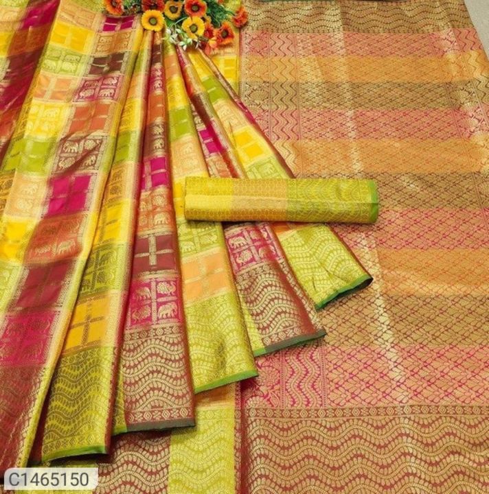 Attractive Jacquard woven kanjivaram silk saree uploaded by Online bussines on 3/27/2022