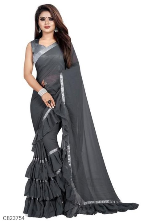 Elegant Georgett solid With Ruffil Work Party Saree uploaded by Online bussines on 3/27/2022