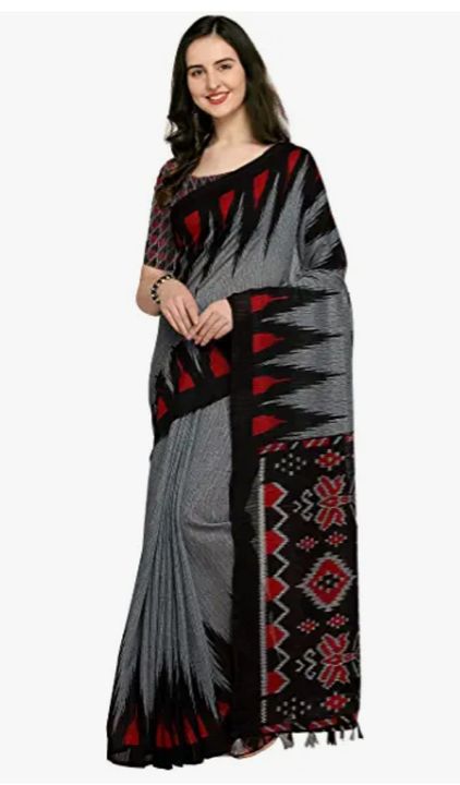 Rajnandini Women's Grey & Black Linen Cotton Printed Traditional Saree With Blouse piece  uploaded by product reseller on 3/27/2022