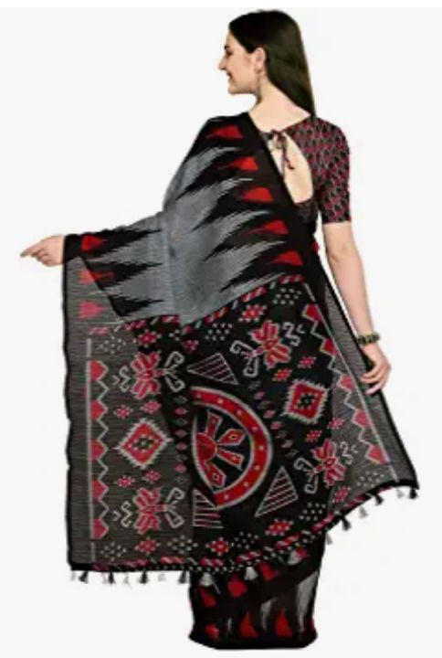 Rajnandini Women's Grey & Black Linen Cotton Printed Traditional Saree With Blouse piece  uploaded by product reseller on 3/27/2022