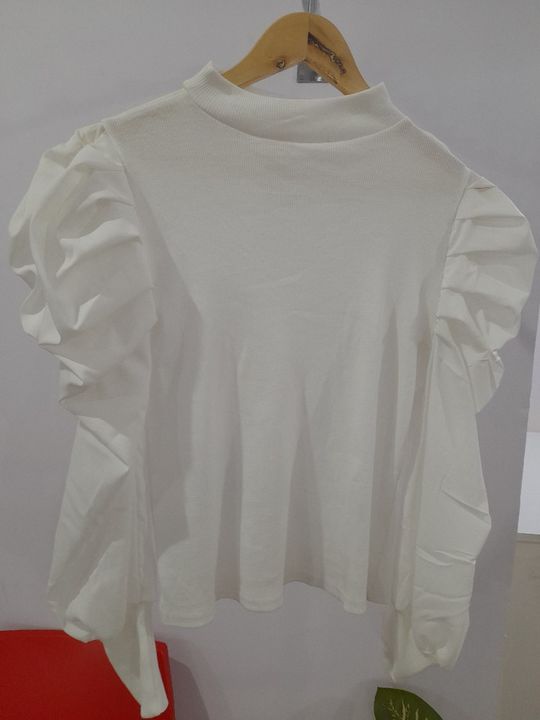 Pleated puff sleeve white top uploaded by business on 3/28/2022