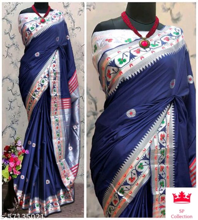 Cotton silk saree with blouse piece contrast uploaded by business on 3/29/2022