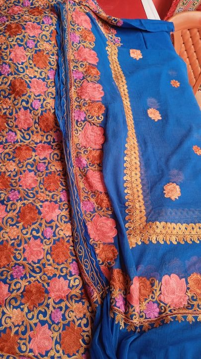 Kashmiri embroidery suits uploaded by Pashmina Shawls and suits blankets sarees stools on 3/30/2022