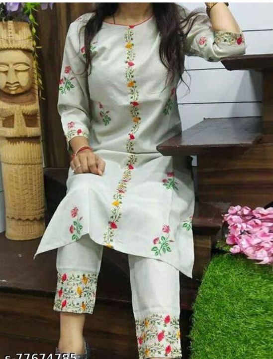 Divya embroidery kurta with pent uploaded by business on 3/30/2022