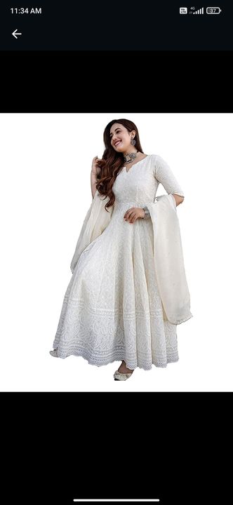 Post image I want 100 pieces of White chickenkari gown with chanderi dupatta iski price btaao .