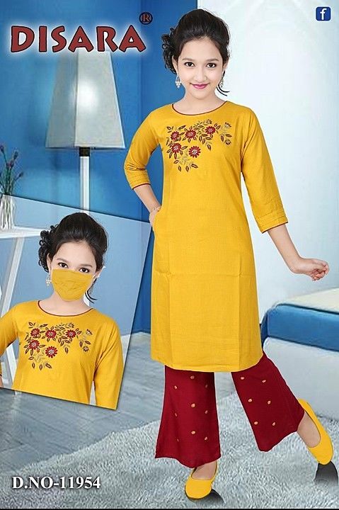 Kids wear kurti plazzo embroidery set uploaded by business on 10/16/2020