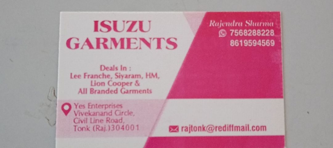 Visiting card store images of ISUZU GARMENTS