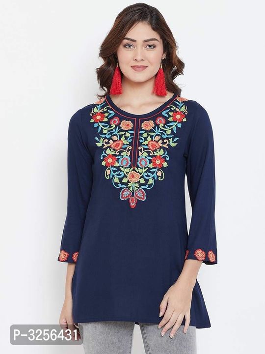 Navy Blue Embroidered Viscose Rayon Top uploaded by business on 4/1/2022