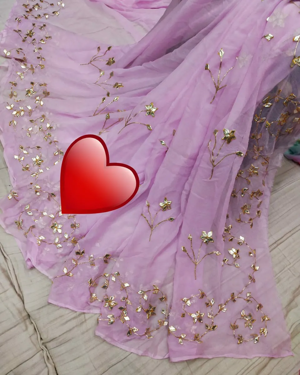 Beautiful orignal kundal saree
Nazmin fabric material with gota patti heavy work
 uploaded by business on 4/2/2022