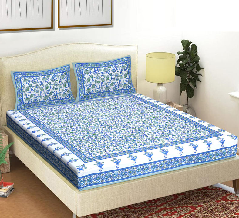 Product image of 90x108 inches Jaipuri Cotton Double Bedsheet with 2 Zipper Pillow Covers , ID: 90x108-inches-jaipuri-cotton-double-bedsheet-with-2-zipper-pillow-covers-542643bd