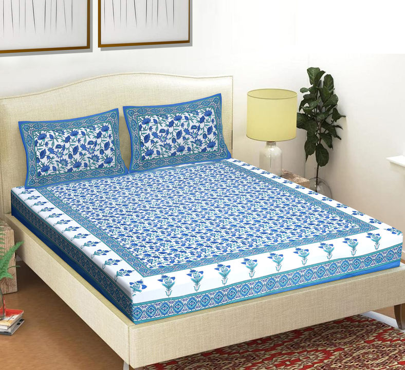 Product image of 90x108 inches Jaipuri Cotton Double Bedsheet with 2 Zipper Pillow Covers , ID: 90x108-inches-jaipuri-cotton-double-bedsheet-with-2-zipper-pillow-covers-8a67408e