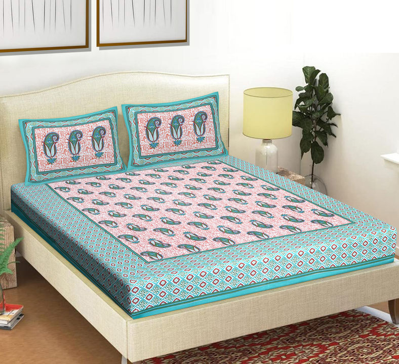 Product image of 90x108 inches Jaipuri Cotton Double Bedsheet with 2 Zipper Pillow Covers , ID: 90x108-inches-jaipuri-cotton-double-bedsheet-with-2-zipper-pillow-covers-7354444e