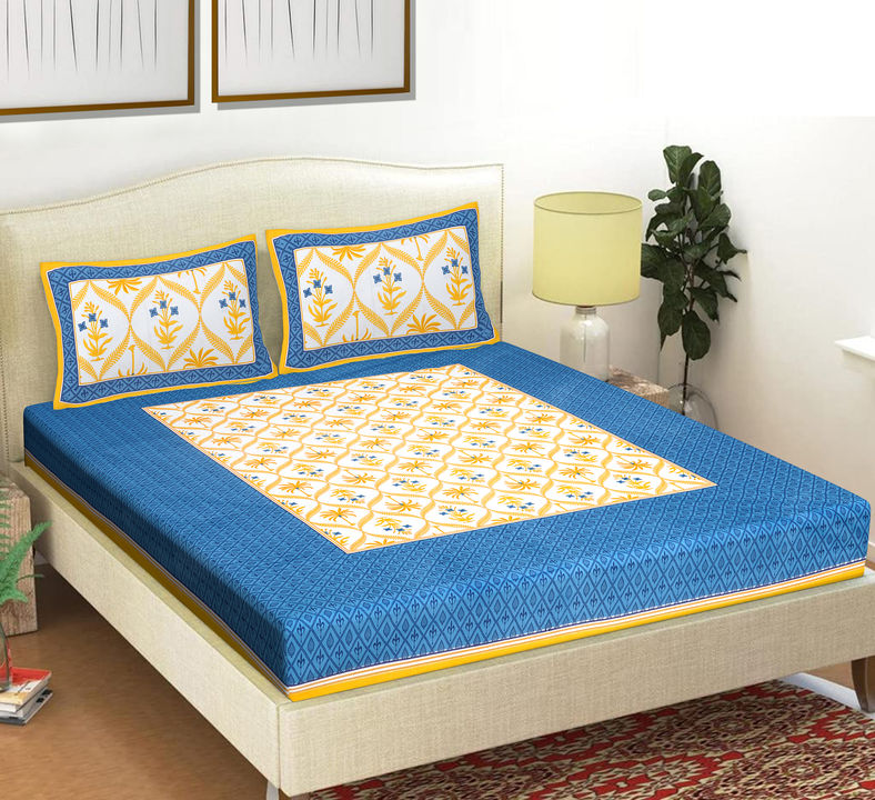 Product image of 90x108 inches Jaipuri Cotton Double Bedsheet with 2 Zipper Pillow Covers , ID: 90x108-inches-jaipuri-cotton-double-bedsheet-with-2-zipper-pillow-covers-439484ee