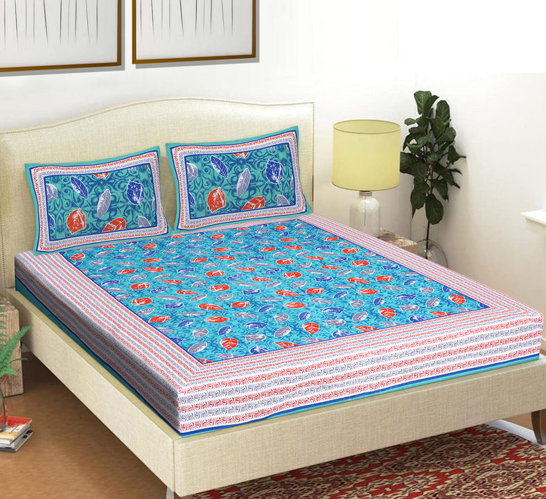 Product image of 90x108 inches Jaipuri Cotton Double Bedsheet with 2 Zipper Pillow Covers , ID: 90x108-inches-jaipuri-cotton-double-bedsheet-with-2-zipper-pillow-covers-c877ce49