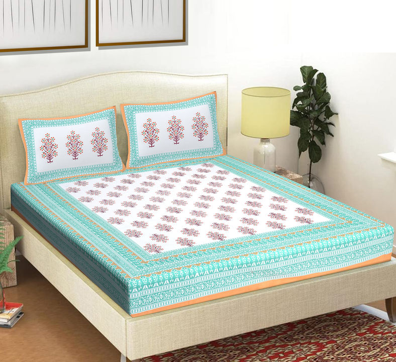Product image of 90x108 inches Jaipuri Cotton Double Bedsheet with 2 Zipper Pillow Covers , ID: 90x108-inches-jaipuri-cotton-double-bedsheet-with-2-zipper-pillow-covers-dbb7ba1b