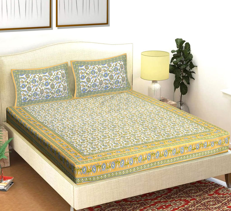 Product image of 90x108 inches Jaipuri Cotton Double Bedsheet with 2 Zipper Pillow Covers , ID: 90x108-inches-jaipuri-cotton-double-bedsheet-with-2-zipper-pillow-covers-36961c2a