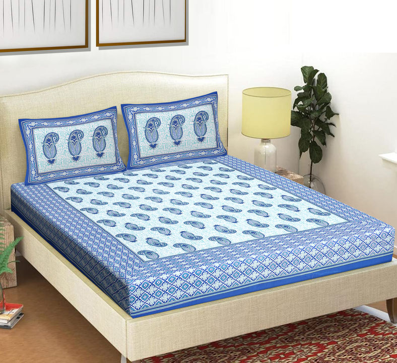 Product image of 90x108 inches Jaipuri Cotton Double Bedsheet with 2 Zipper Pillow Covers , ID: 90x108-inches-jaipuri-cotton-double-bedsheet-with-2-zipper-pillow-covers-3256f4a9