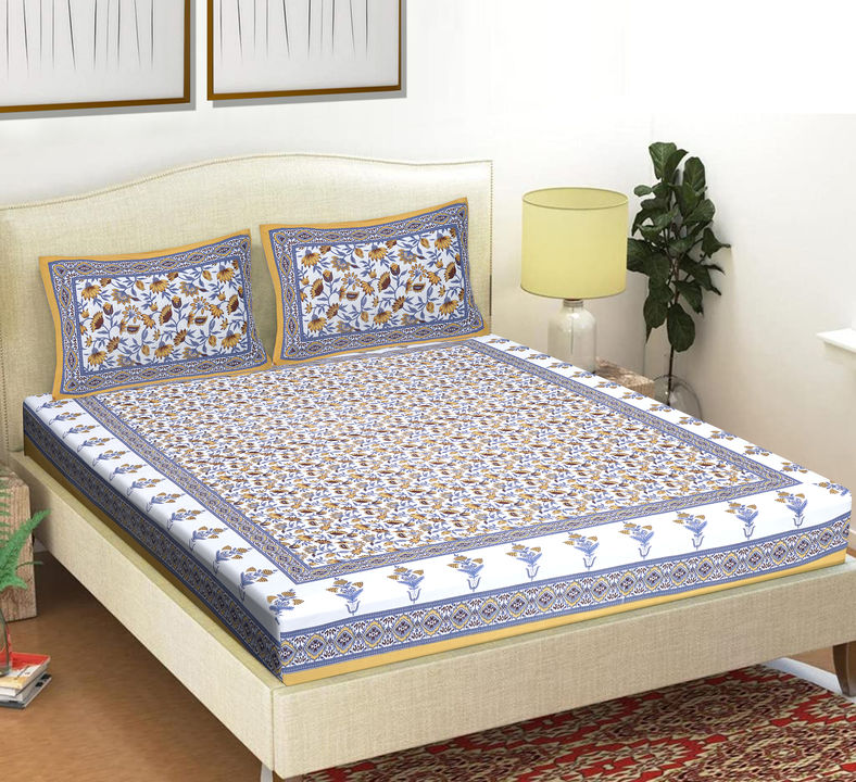 Product image of 90x108 inches Jaipuri Cotton Double Bedsheet with 2 Zipper Pillow Covers , ID: 90x108-inches-jaipuri-cotton-double-bedsheet-with-2-zipper-pillow-covers-73ac10e4