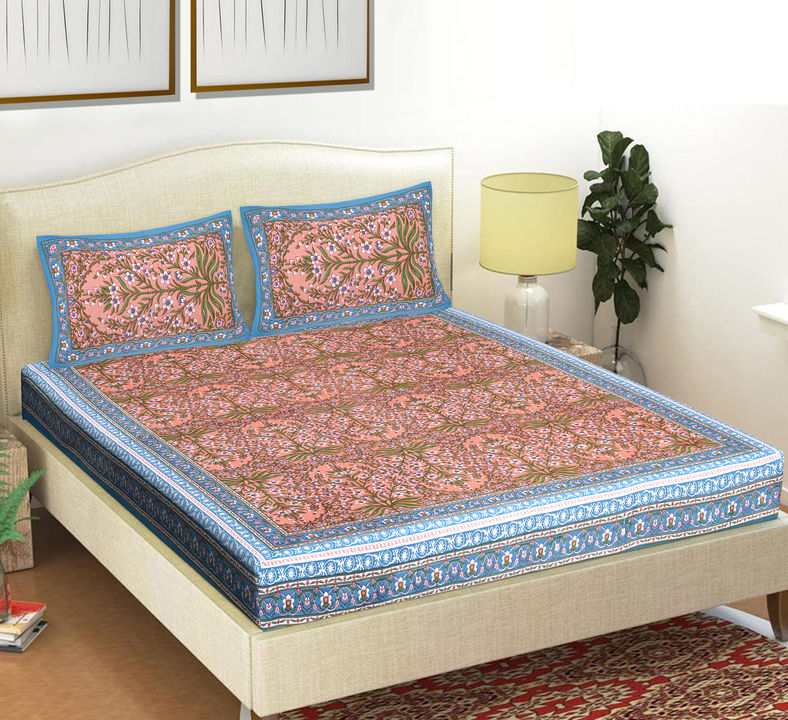 Product image of 90x108 inches Jaipuri Cotton Double Bedsheet with 2 Zipper Pillow Covers , ID: 90x108-inches-jaipuri-cotton-double-bedsheet-with-2-zipper-pillow-covers-8a99b6b0