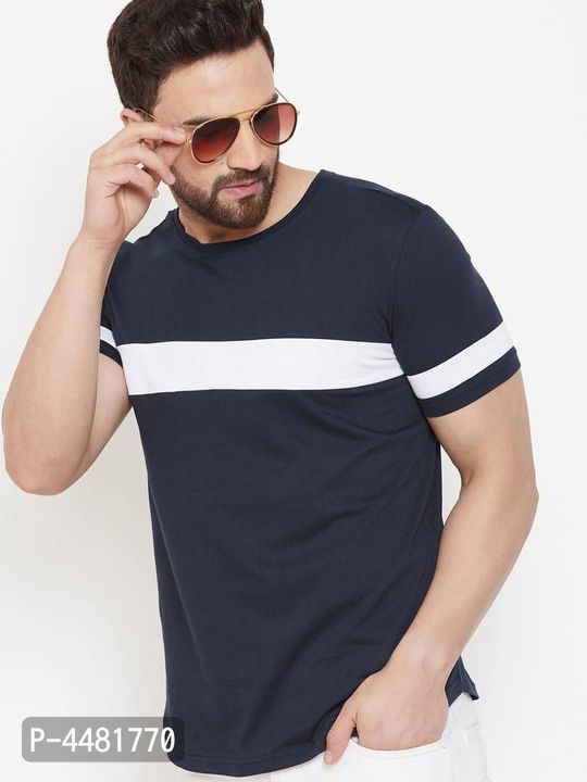 Elegant Navy Blue Cotton Striped Round Neck Tees For Men uploaded by business on 4/2/2022