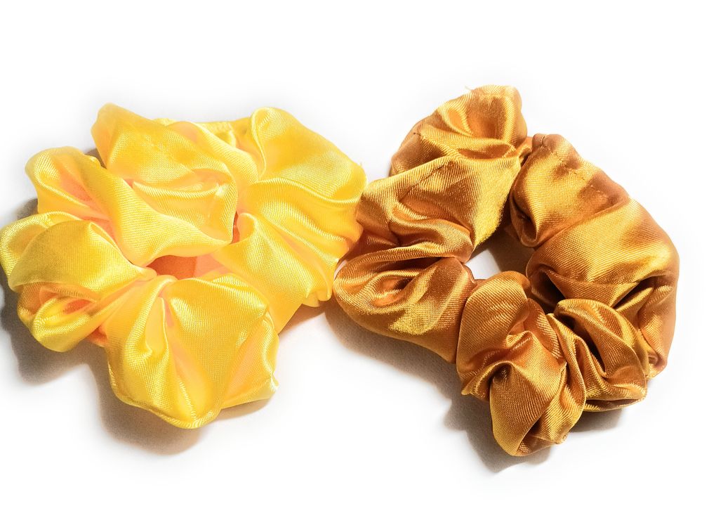 Product image with price: Rs. 15, ID: debnath-traders-yellow-and-mustard-yellow-satin-scrunchies-9d45ac6b
