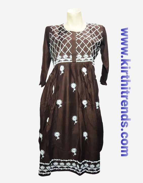Fashion Talk Women’s Cotton embroidery floral design Kurta- Brown Color uploaded by KirthiTrends on 4/3/2022