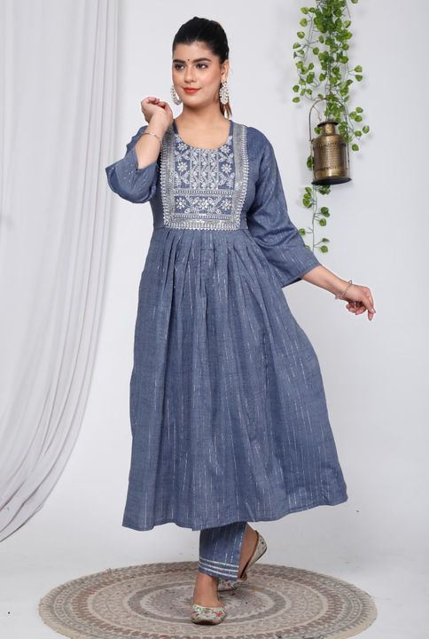 Post image 💃💃💃💃💃💃*Latest New Design Launch* *(long Kurti with pent)*  *Fabric cotton Lurex*
👉 *Premium Cottan Lurex* 
👉 *A-line long Kurti with Embroidery and sequins work on yoke with beautiful lace work pant*🌸 *Fabric cotton Lurex*🌸
🌸*Kurti lenth - 48*🌸 *Pent lenth - 38*
*Size:- L40. Xl42. Xxl44. 3xl46*  *Price:- 620/- Free shipping*
*Ready to Dispatch* mata *Full stock available*